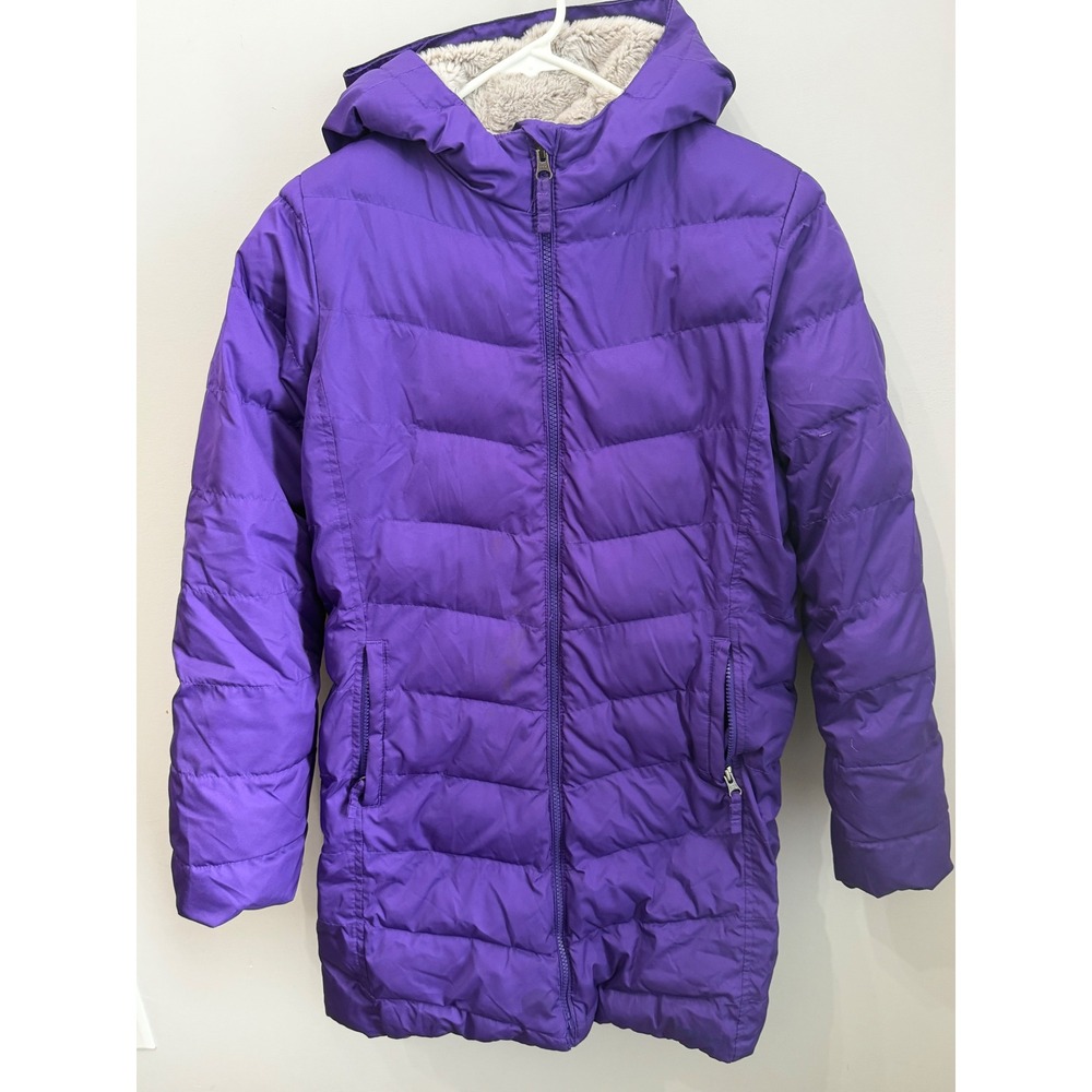 Lands' End Girls XL 14-16 Purple Primaloft Hooded Fleece Lined Puffer Coat F22